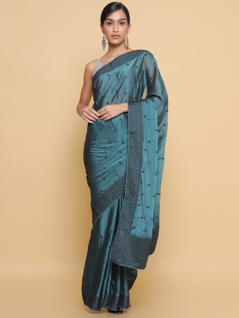 

Soch Teal & Black Embellished Beads and Stones Pure Georgette Saree