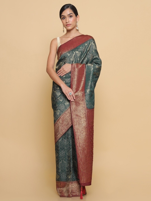 

Soch Teal & Maroon Woven Design Zari Silk Blend Heavy Work Saree