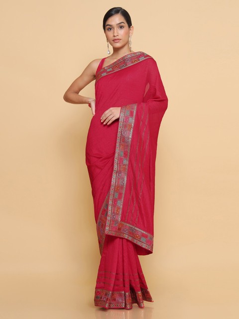 

Soch Red & Blue Ethnic Motifs Silk Blend Heavy Work Saree