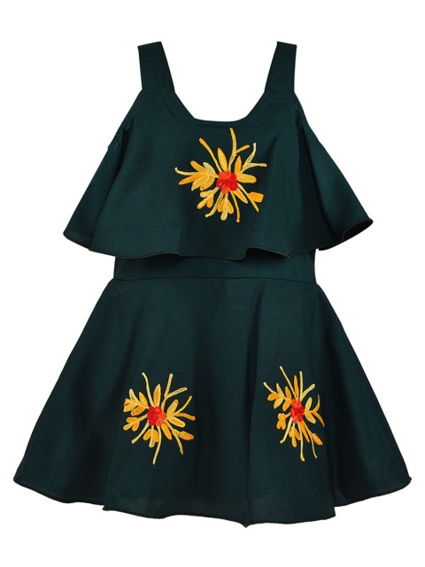 

Wish Karo Green Floral Embroidered Mini Dress