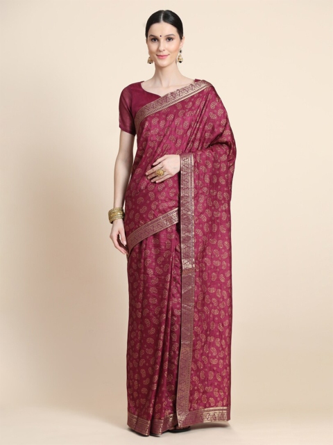 

AVANTIKA FASHION Purple & Gold-Toned Paisley Zari Art Silk Banarasi Saree