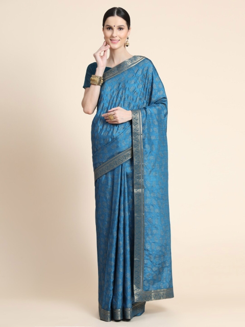 

AVANTIKA FASHION Teal & Gold-Toned Woven Design Art Silk Banarasi Saree