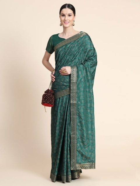 

AVANTIKA FASHION Green & Gold-Toned Paisley Zari Art Silk Banarasi Saree