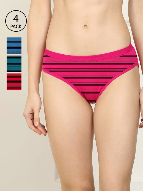

Cup's-In Pack of 4 Multicolored Striped Cotton Low Waist Bikini LSNY_M, Multi