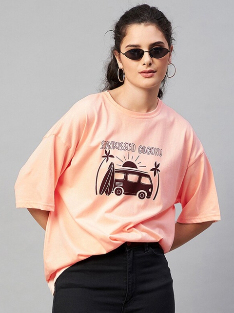 

CHIMPAAANZEE Women Orange & mother of pearl Printed T-shirt