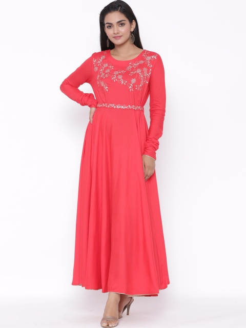 

fabGLOBAL Pink Floral Ethnic Maxi Dress