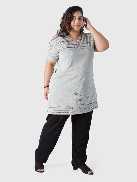 

CUPID Women Plus Size Grey Cotton Long Top With Pocket