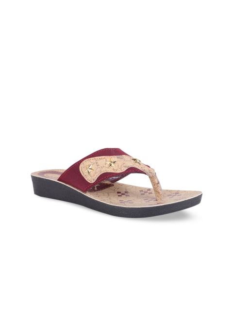 

FABBMATE Women Maroon Printed T-Strap Flats