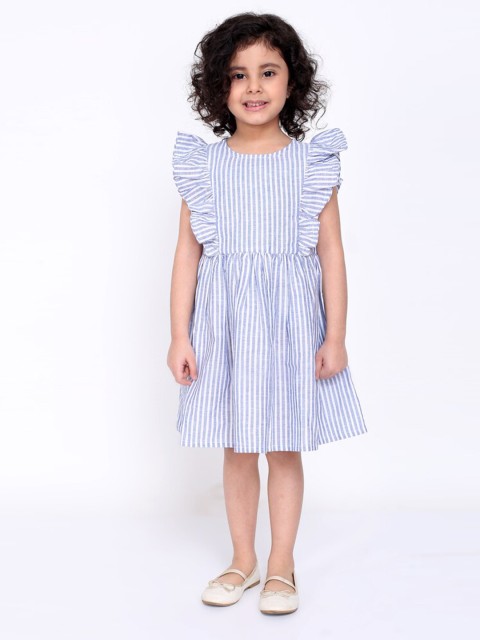 

Biglilpeople Girls Blue Striped Ruffled Dress