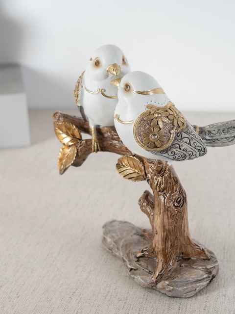 

HomeTown White & Gold-Coloured Miraya Bird Pair On Branch Figurine Showpieces