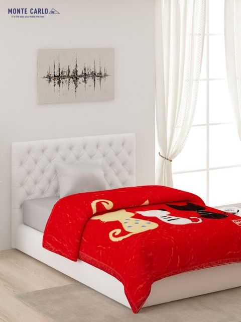 

Monte Carlo Red & Beige Cartoon Characters AC Room 600 GSM Single Bed Blanket