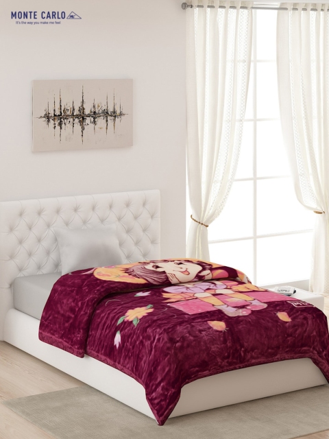 

Monte Carlo Maroon & Beige Cartoon Characters AC Room 600 GSM Single Bed Blanket
