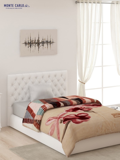 

Monte Carlo Multicolor Printed 2 Ply AC Room 850 GSM Polyester Single Bed Blanket, Beige