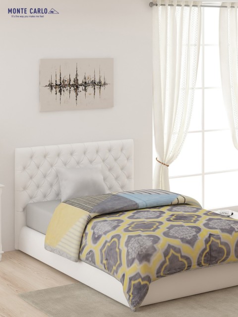 

Monte Carlo Multicolor Printed 2 Ply AC Room 850 GSM Polyester Single Bed Blanket, Grey