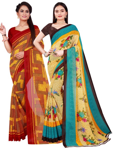 

KALINI Beige & Red Pure Georgette Saree