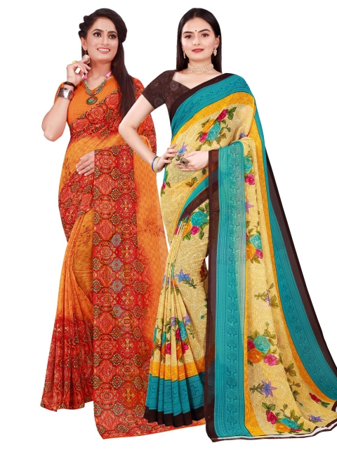 

KALINI Beige & Orange Pure Georgette Saree
