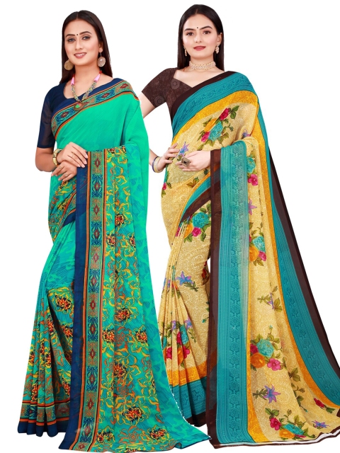 

KALINI Beige & Green Pure Georgette Saree