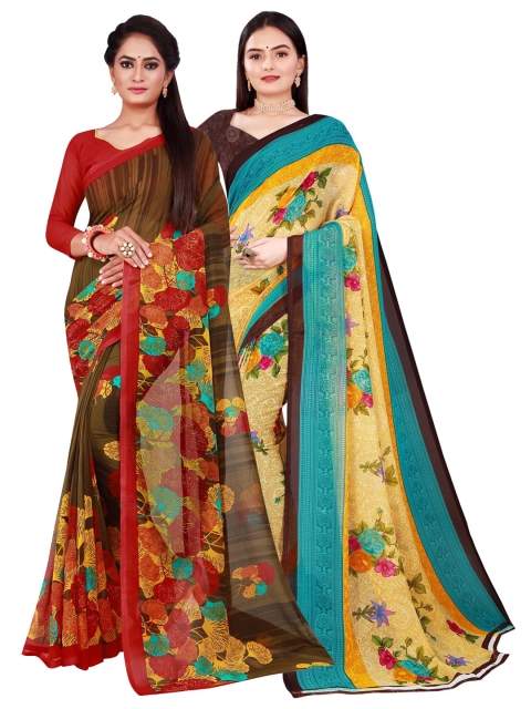 

KALINI Beige & Red Pure Georgette Saree