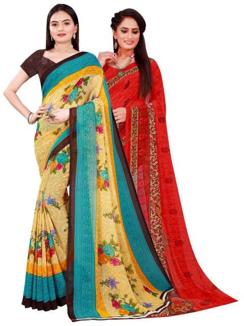 

KALINI Beige & Red Pure Georgette Saree