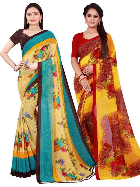

KALINI Beige & Yellow Pure Georgette Saree