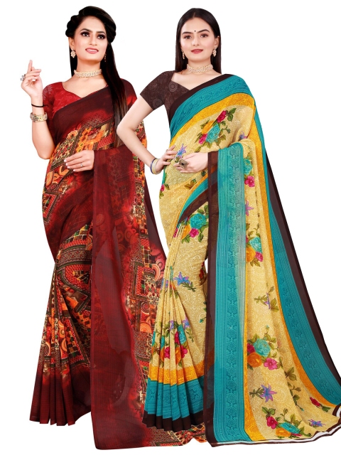 

KALINI Beige & Brown Pure Georgette Saree