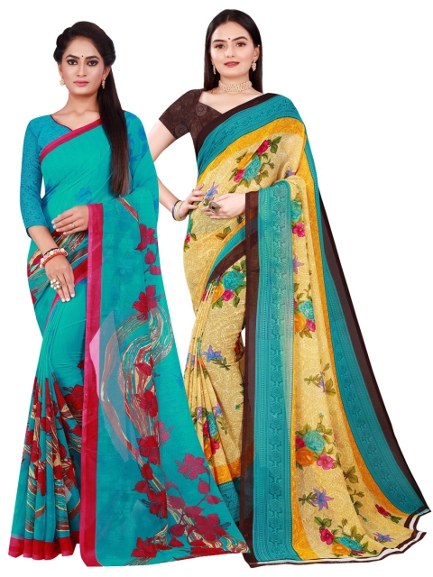 

KALINI Beige & Blue Pure Georgette Saree