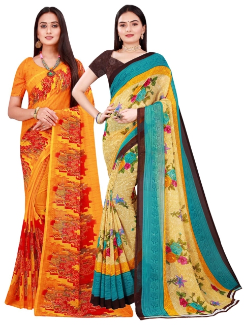 

KALINI Beige & Yellow Pure Georgette Saree