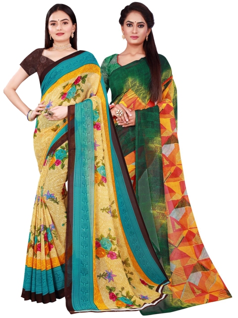 

KALINI Beige & Blue Pure Georgette Saree