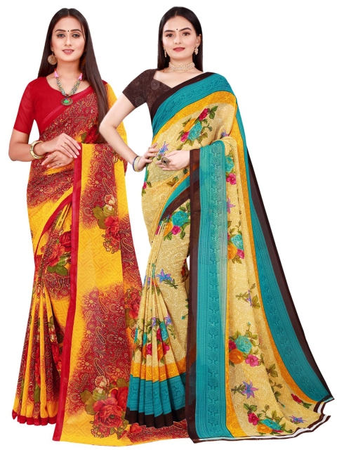 

KALINI Beige & Blue Pure Georgette Saree