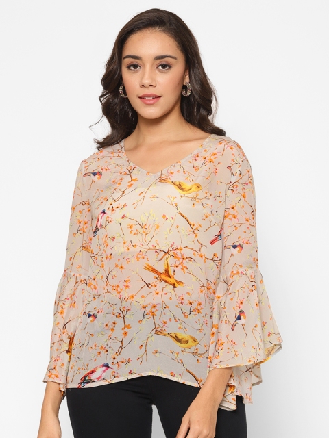 

VALBONE Peach-Coloured & Yellow Floral Printed Top