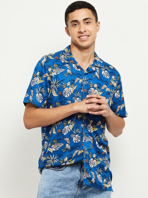 

max Men Blue Floral Printed Casual Shirt