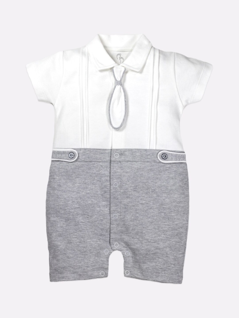 

BABY GO Boys Grey Melange Solid Pure Cotton Rompers