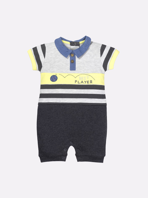 

BABY GO Boys Grey & Yellow Printed Cotton Rompers