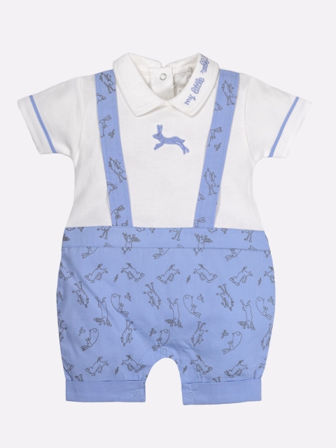 

BABY GO Boys Blue & White Printed Cotton Rompers