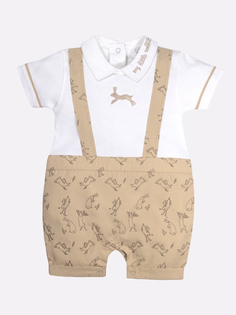 

BABY GO Boys Beige Printed Pure Cotton Rompers