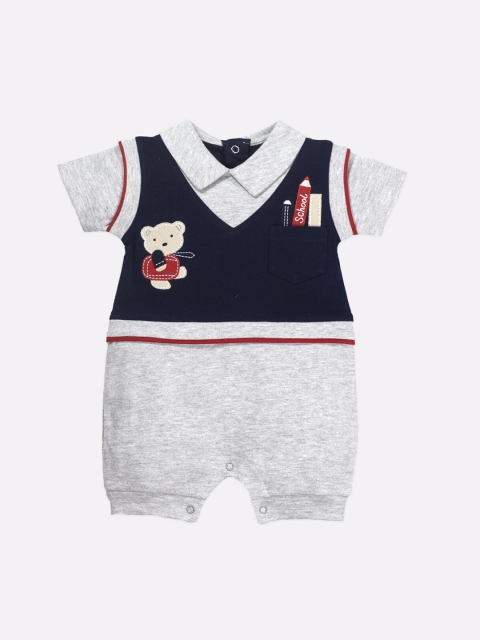 

BABY GO Boys Navy Blue & Grey Solid Cotton Rompers