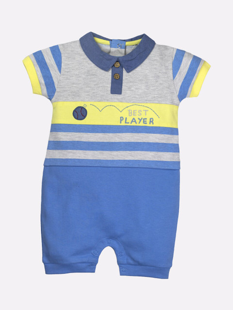 

BABY GO Infants Boys Blue Striped Pure Cotton Romper