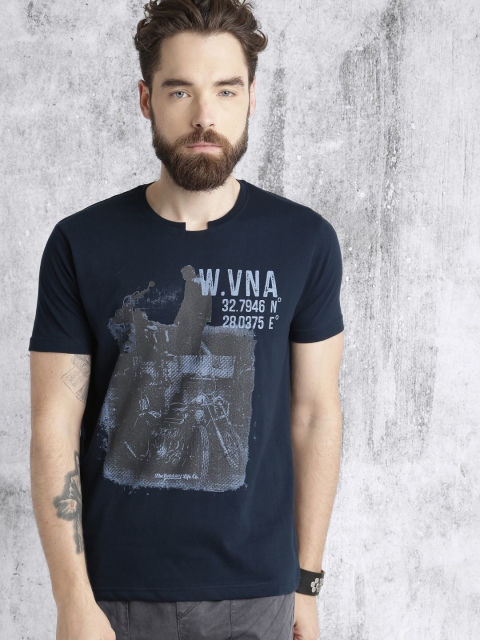 

Roadster Men Navy Blue Printed Round Neck T-shirt