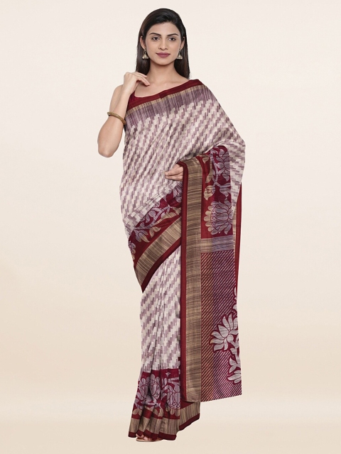 

Pothys Cream-Coloured & Burgundy Floral Zari Saree