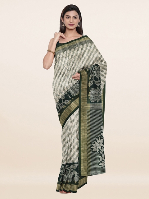 

Pothys Cream-Coloured & Grey Printed Floral Zari Saree