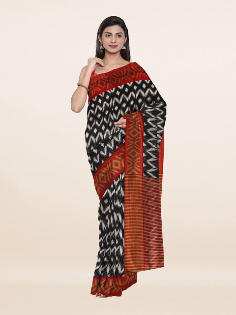 

Pothys Women Black & Red Cotton Blend Zari Saree