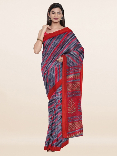 

Pothys Blue & Red Leheriya Saree