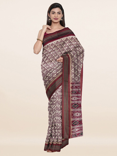 

Pothys Cream-Coloured & Gold-Toned Ethnic Motifs Zari Saree