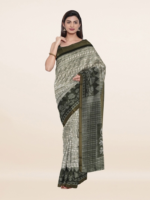 

Pothys Cream-Coloured & Green Floral Saree