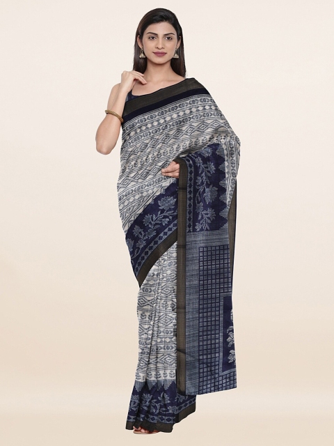 

Pothys Navy Blue & Off White Printed Cotton Blend Saree
