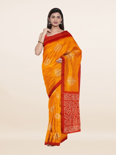 

Pothys Yellow & Red Ethnic Motifs Zari Saree