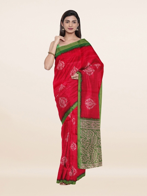 

Pothys Pink & Green Ethnic Motifs Zari Saree