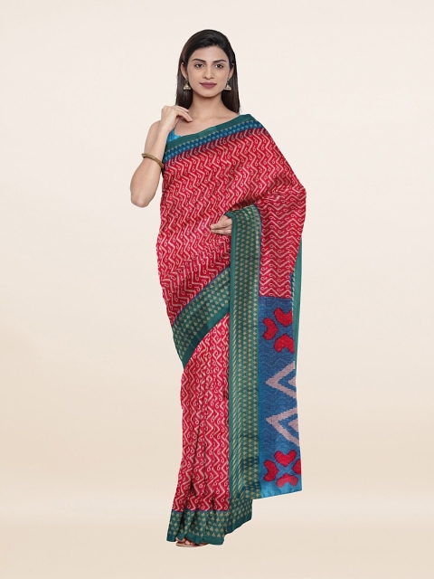 

Pothys Pink & Blue Cotton Blend Printed Saree