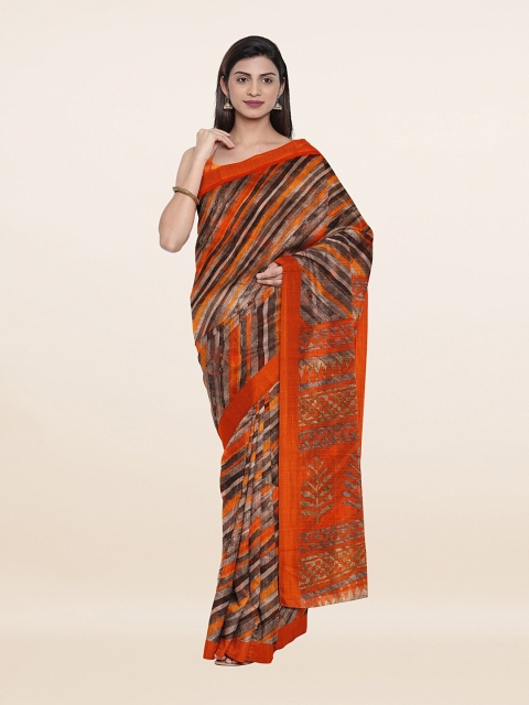 

Pothys Orange & Brown Striped Zari Saree