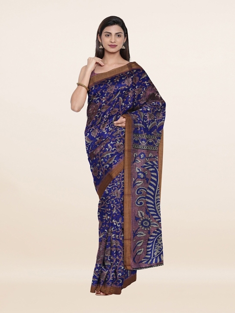 

Pothys Blue & Gold-Toned Kalamkari Zari Saree